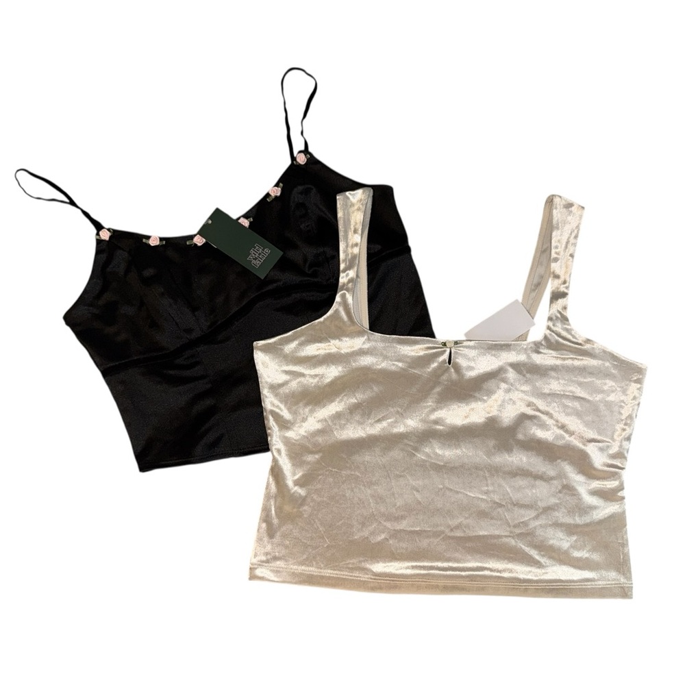 Wild Fable Satin Crop Tank Bundle – Cream & Black – Size M – NWT